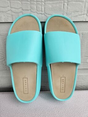 Corky Popsicle Platform Slides Sandals Women SZ 7 FIT LIKE AN 8 Aqua Green Pool